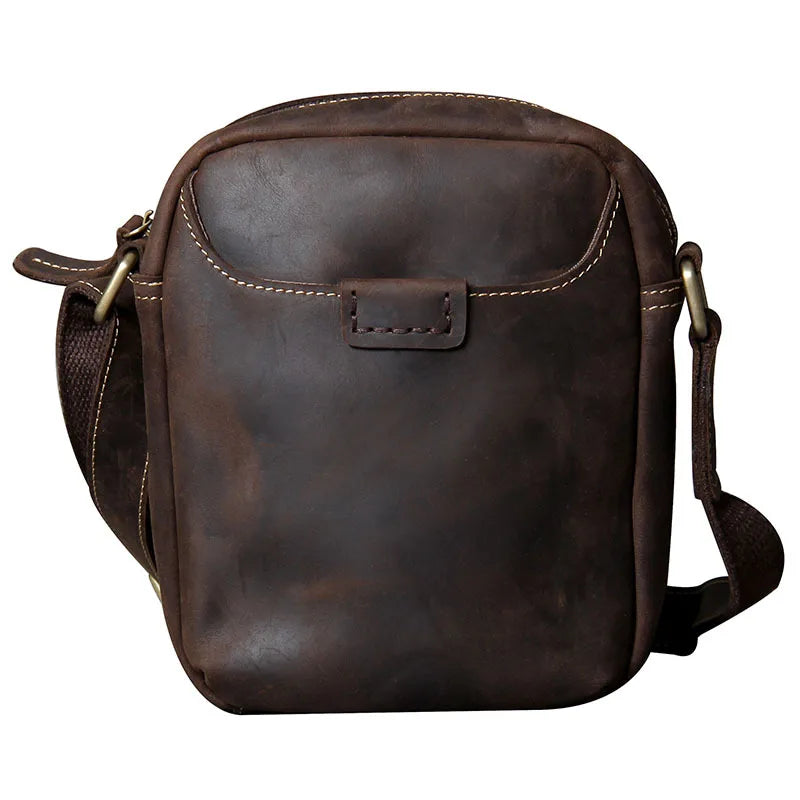 Retro Small Dark Coffee Crazy Horse Leather Travel Leisure Crossbody Satchel Shoulder Bag
