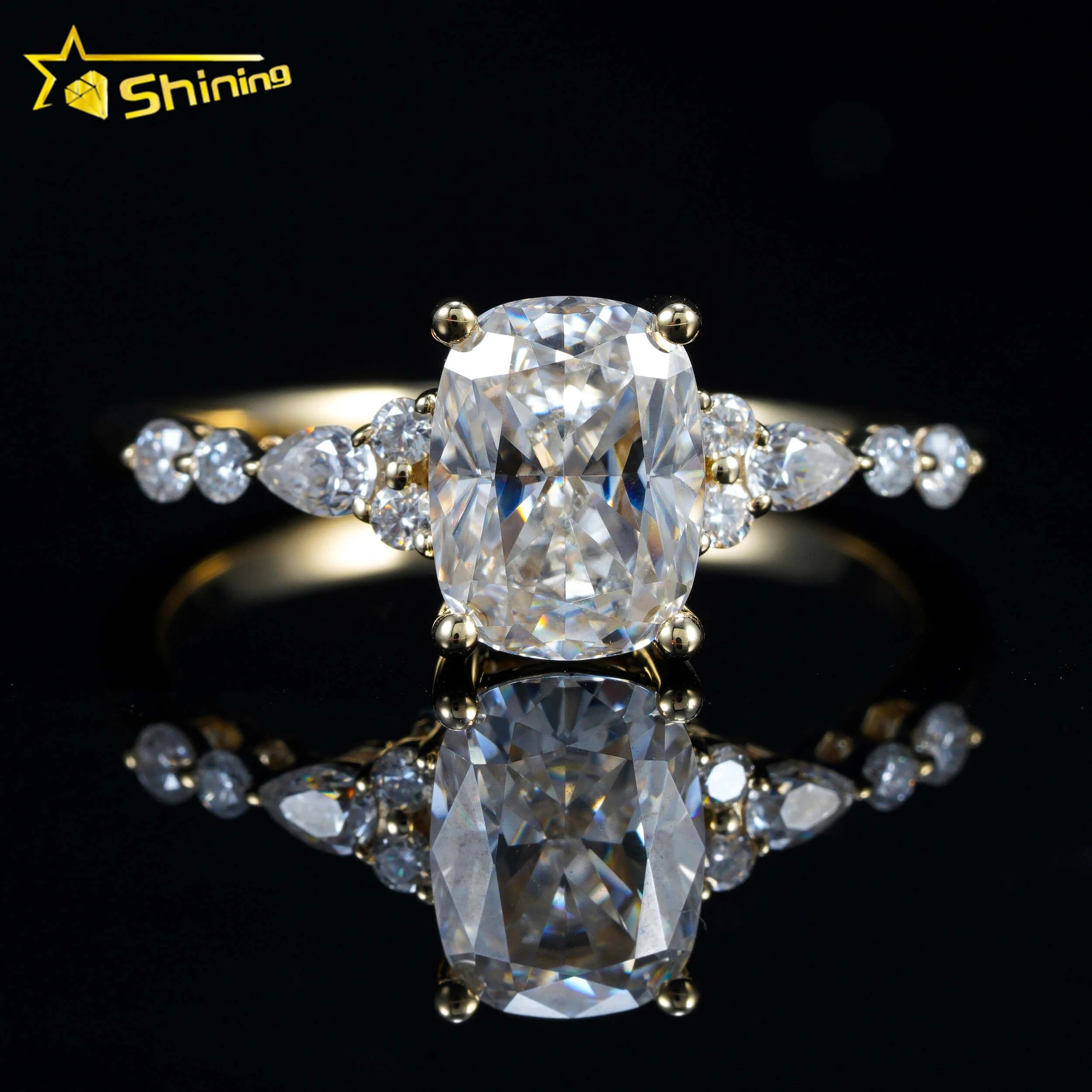 High Quality Pass Diamond Tester Certified 10k Yellow Gold Moissanite Wedding Engagement Rings for Women