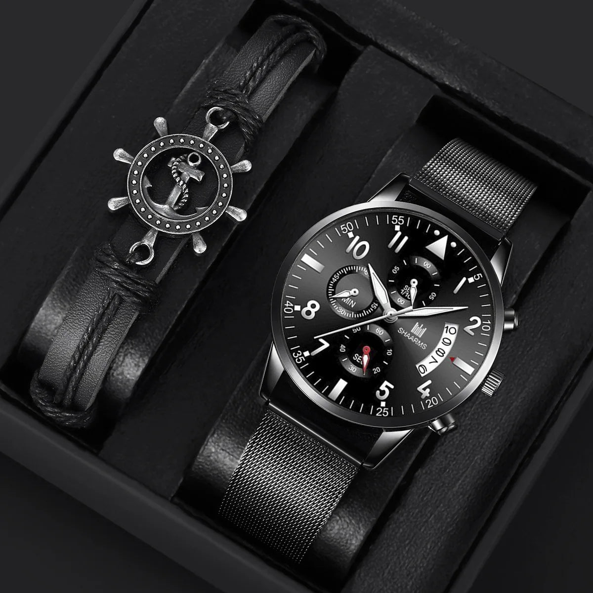 3 Pcs/Set Men's Watch Stainless Steel Quartz Analog Classic Business Wristwatch With Bracelets Men Jewelry