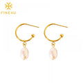 Fashion Chic Stainless Steel Gold Plated Drop Natural Freshwater Pearl Earrings Boucle D'oreille Bijoux Perle