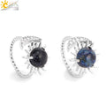 CSJA Gem Stones Jewelry Ring Tiger Eye Rose Quartz Adjustable Moon Sun Healing Crystal Natural Stone Ring for Men Women H344