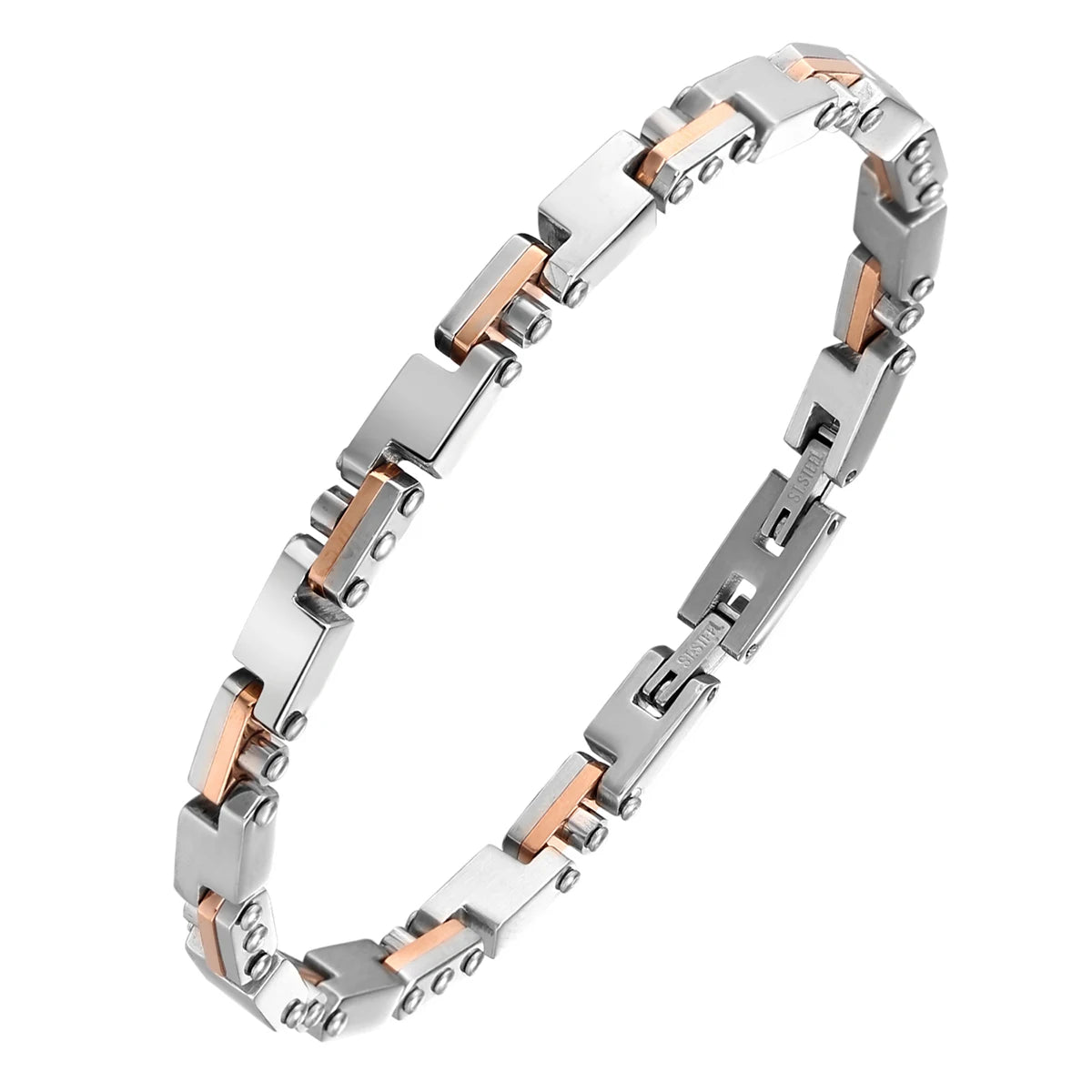 Watchband Link PVD IP Rose Gold Plated 316L Stainless Steel Men Bracelets Bangle Custom logo Stylish Mens Bracelet with Clasp