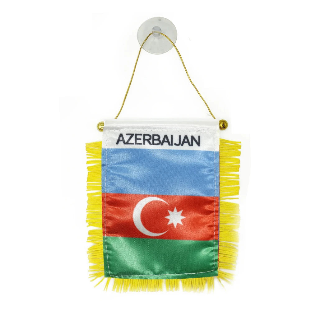 Custom Logo Digital Printing Satin Material Hanging  Azerbaijan Pennant Flag for Car Rearview Mirror and Home Decoration