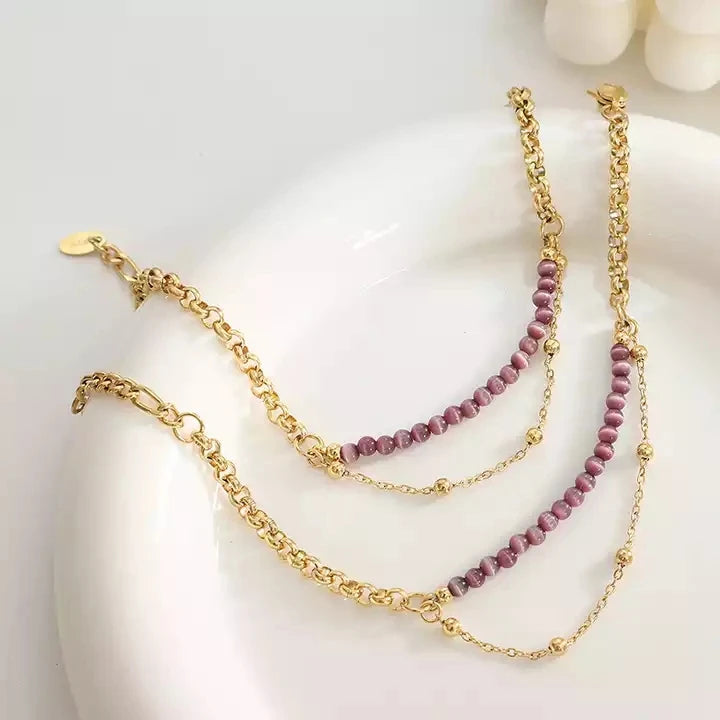 Leisure Opal Luxury Double Layer Bracelet Stainless Steel 18K Gold Plated Bracelet