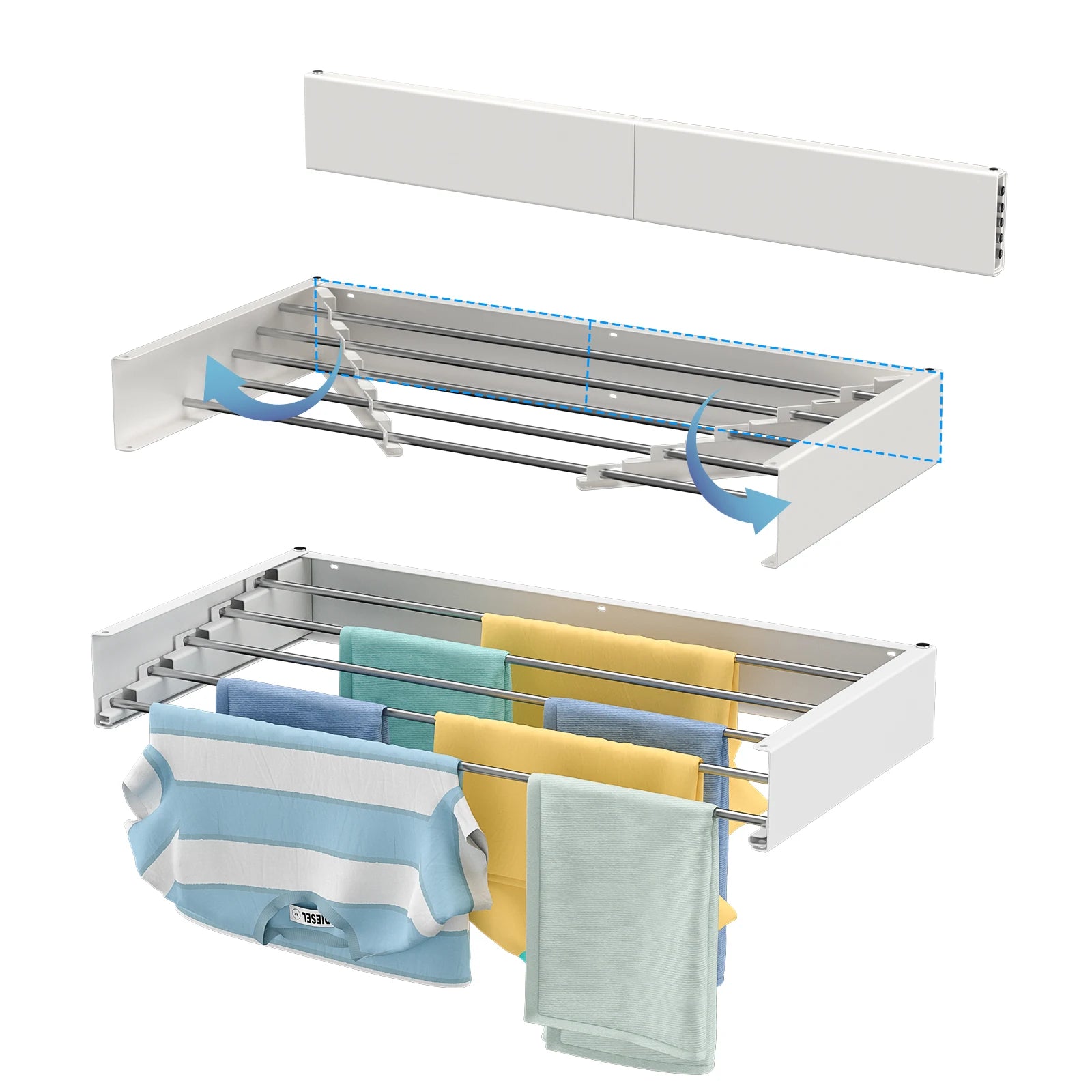 Collapsible Folding Steel Drying Rack White & Black Wall Mounted for Home & Hotel for Bathroom & Living Room Cleaning