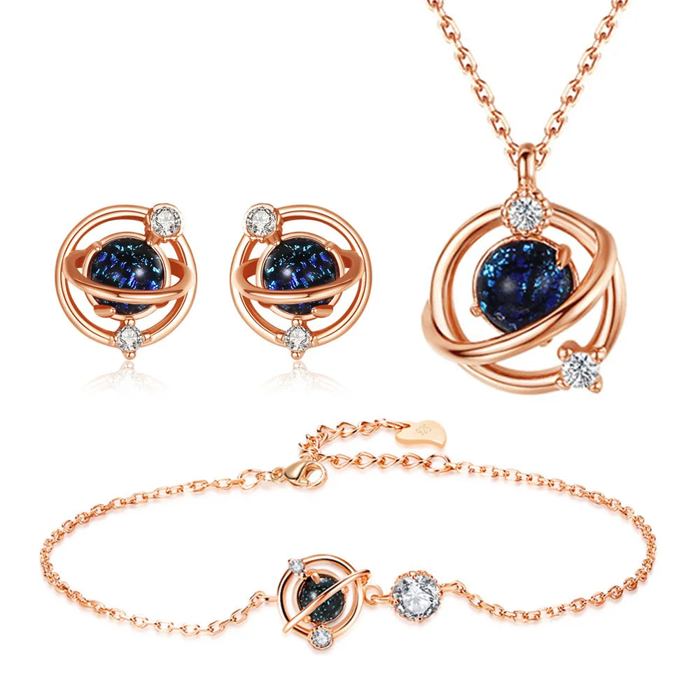 New Romantic Luxury Dream Planet Diamond Colorful Gemstone Luxury Jewelry Set Diamond Fashion Jewelry Earrings Bracelet Set