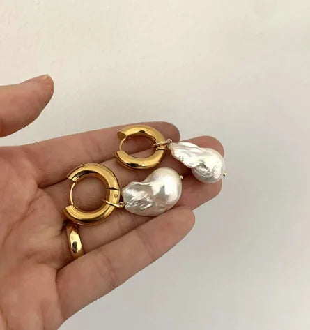 Vintage Baroque 18K Gold Plated Pearl Drop Earrings Jewelry for Women Big Baroque Pearl Charm Earrings Jewelry