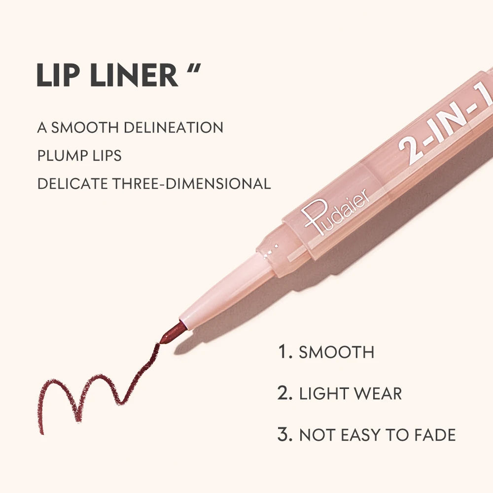 Pudaier OEM Beauty Cosmetic Lip Liner Best Selling Waterproof Matte Creamy Lipstick and Lip Liner 2-IN-1 Private Label