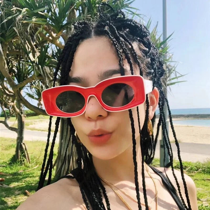 2022 Summer Fashion Candy Colors Thick Rectangle Concave Frames UV400 PC Sunglasses