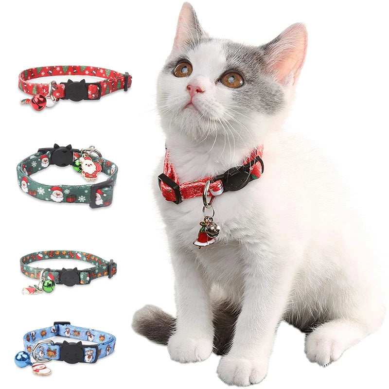 Custom Christmas Tree Print Pet Cat Collar Luxury Fashionable Breakaway Tag Personalized Collares Para Gatos