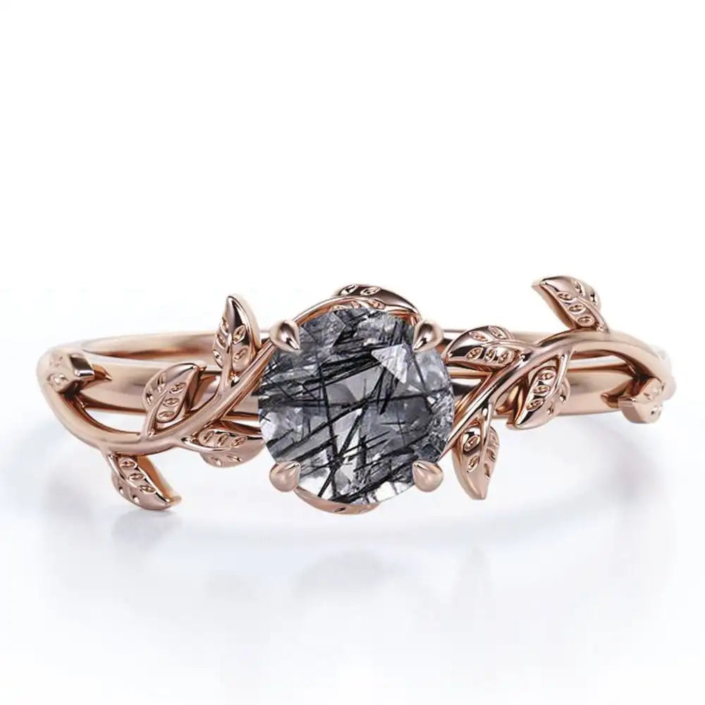 logo Customization Solitaire Design Ring Moissanite Branch Leaves Engagement Ring Rose Gold Plating Jewelry