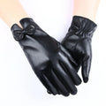 Black PU Leather Gloves for Women with Touchscreen Technology Plain Short Plush Lined Daily Outdoor Sports Small Hand Size