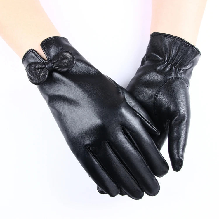 Black PU Leather Gloves for Women with Touchscreen Technology Plain Short Plush Lined Daily Outdoor Sports Small Hand Size