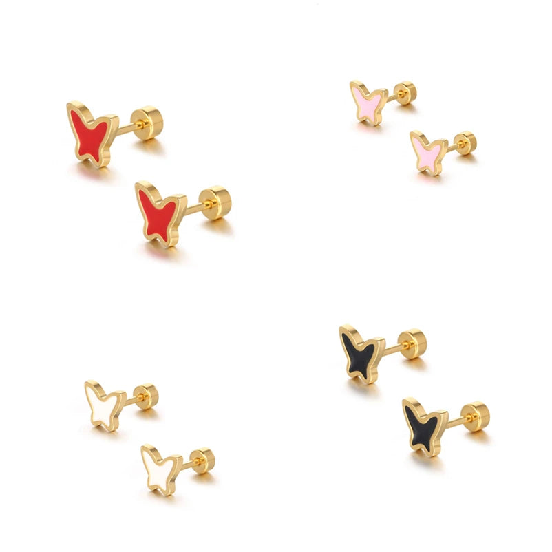 Cute Minimalist PVD Gold Plated Color Stainless Steel Cute Colorful Butterfly Stud Earrings