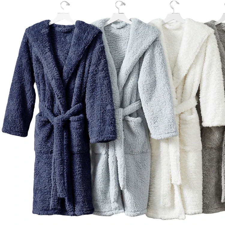 Luxury Hooded Bathrobe 100% Polyester Fleece Teddy Bear Bath Robe Thick Winter Bathrobe with logo