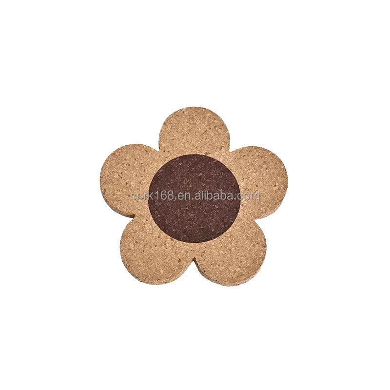 Natural Cork Flower Shape Farmhouse Rustic Wood Drink Coasters Bulk Cork Coasters for Desk and Glass Table