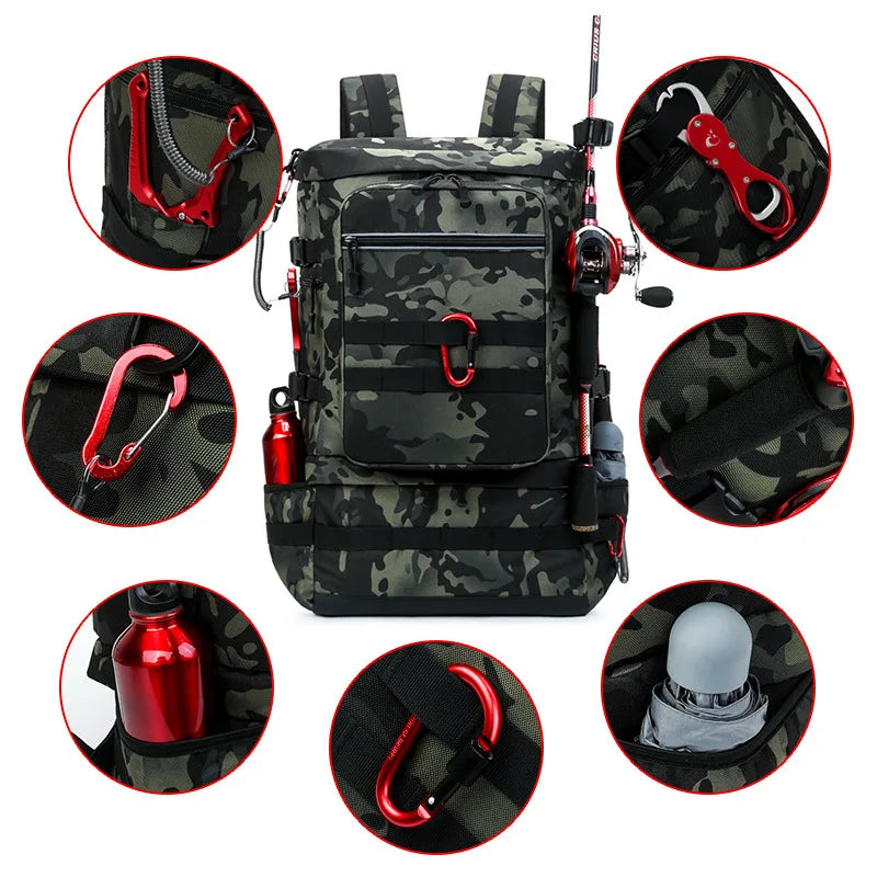 2024 China Factory Multi-functional Large Capacity Portable Shoulder Backpack Fishing Storage Bag Rod Straps Fishing Storage Bag