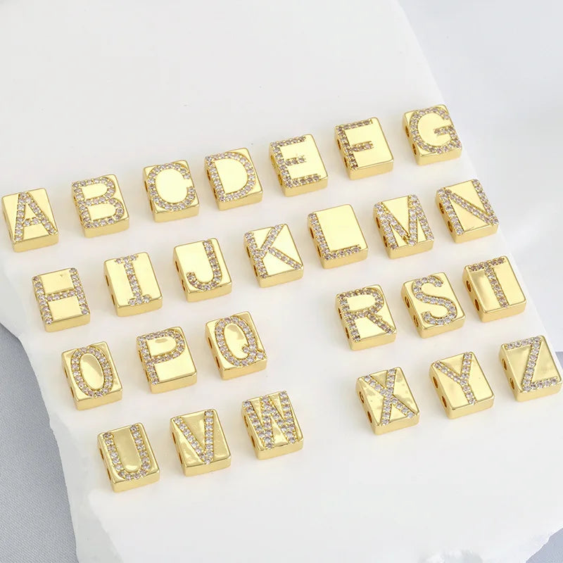 26 A-Z Gold Rhinestone Floating Initial Pendant Charms Alphabet Letter Spacer Beads for Jewelry Making