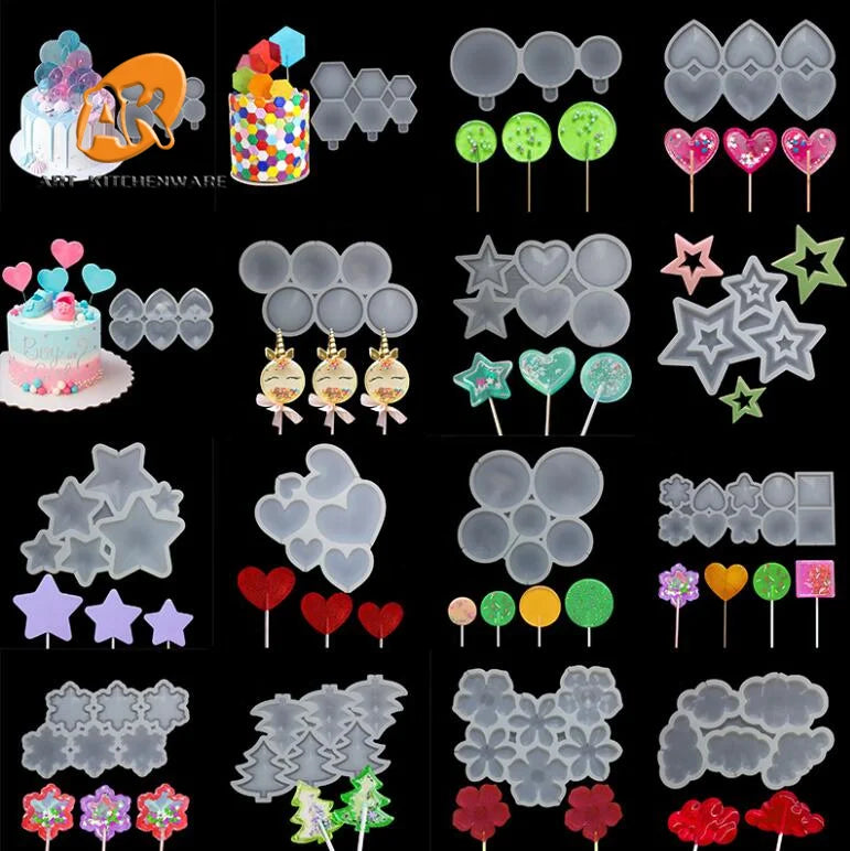 AK Round Love Star Epoxy Resin Mold DIY Sticks Lollipop Cake Supplies Silicone Molds for Making Lollipops Kids