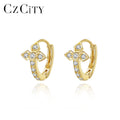 CZCITY Huggie Gold Plated Design Silver Lady Flower Trendy Statement Dainty Western Custom Earring