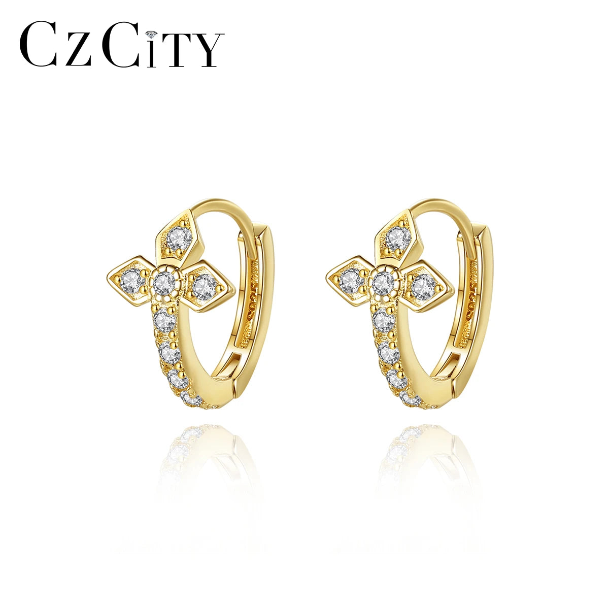 CZCITY Huggie Gold Plated Design Silver Lady Flower Trendy Statement Dainty Western Custom Earring