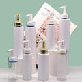 Wholesale 200ml 300ml 500ml PET White Plastic Empty Conditioner Body Lotion Bottle Luxury Gold Pump Head Shampoo Plastic Bottle