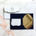 Luxury Dark Blue Velvet Hardcover Acrylic Matte Varnishing Letterpress Printed Wedding Invitation Pocket Small Card for Events
