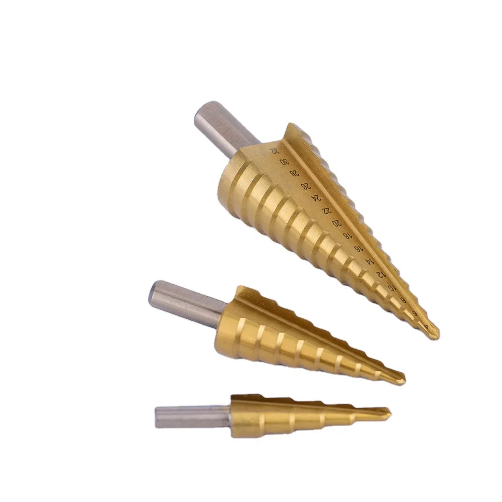 WEIX TiN Coating Step Drill Bits  4-12/4-20/4-32 Woodworking Metal Pagoda Triangle Shank