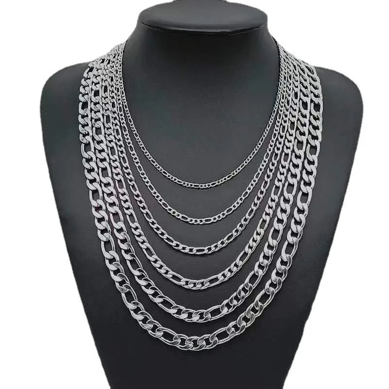 3-12mm  Non Tarnish Waterproof Fashion Jewelry Necklaces for Men Stainless Steel Figaro Link Chains Necklace