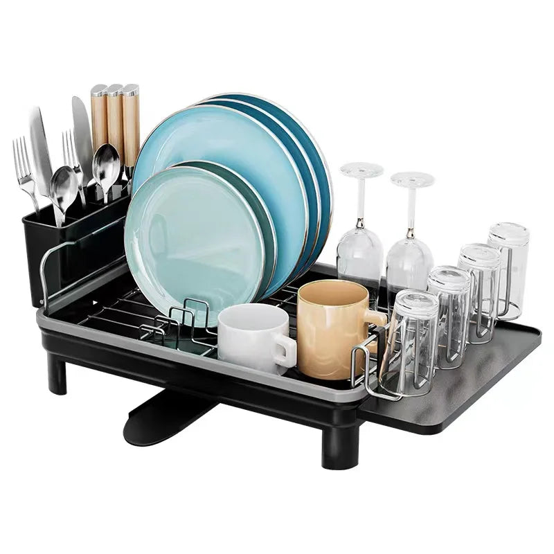 Large Multifunction Dish Drying Rack for Kitchen Counter with Drainboard Rustproof Design Utensil Holder Sink Compatibility