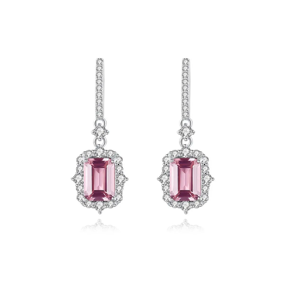 OAHLAN Fashion Jewelry 925 Sterling Silver Pink Gemstone Pendant Earrings for Women Mom Valentine's Day Birthday Gifts