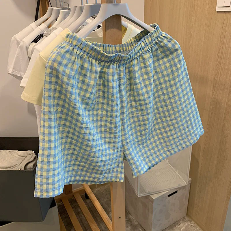 Women's Pajama Plaid Shorts Elastic Waist Girly Multi Color Summer Daily Lightweight Breathable Shorts