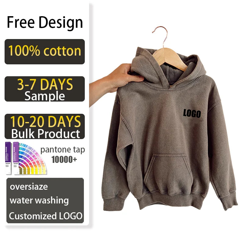 Unisex Vintage Acid Washed Faded Hoodie Custom Logo High Quality 100% Cotton Winter Heavyweight GSM Oversized Pullover for Men