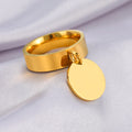Stainless Steel Gold Color Minimalist Ring with Big Round Pendant Finger Rings 2022 Fashion Anniversary Gifts for Women