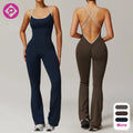 Customize Logo New Women Sports Activewear Compression Soft Open Back Scrunch Back Wide Leg Jumpsuits