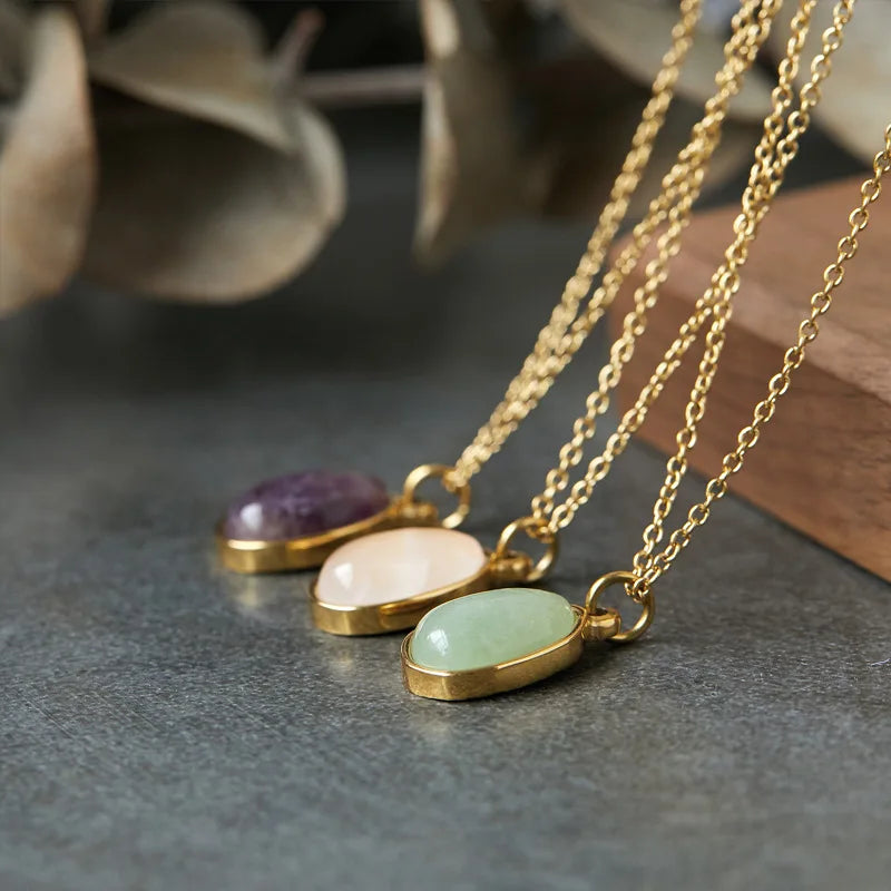 Dropshipping Stainless Steel Trendy Jewelry 18k Gold Irregular Jade Pendant Delicate Elegant Necklace for Women