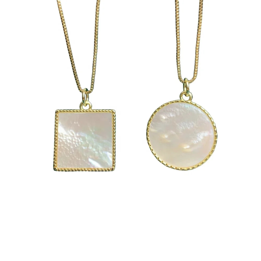 Wholesale Simple Round Natural Mother of Pearl Shell Pendant Necklaces for Women Fashion Jewelry