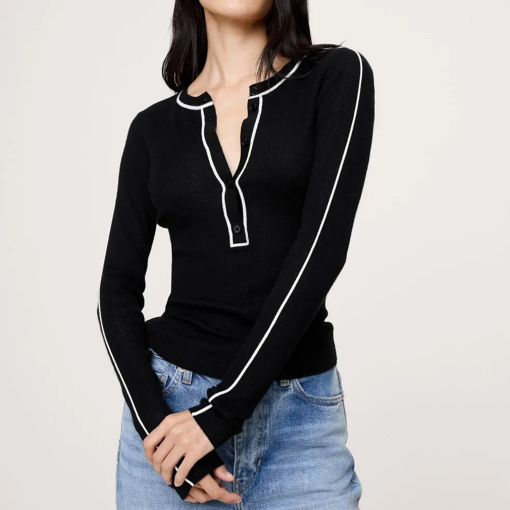 2026 Knitwear Manufacturer Custom Crop Knitted Shirt Women Y2K Chic Sexy Slim Fit Old Money Henley Shirt Tops for Women
