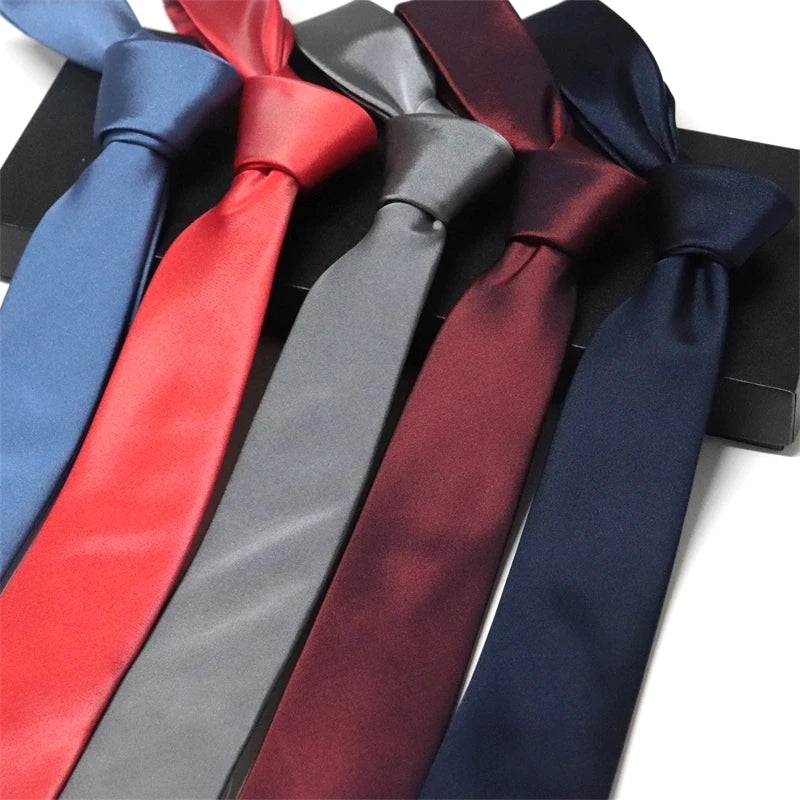 Factory Direct 6cm Pure Color Satin Woven Neck Tie for Men Solid Satin Silk Narrow Necktie