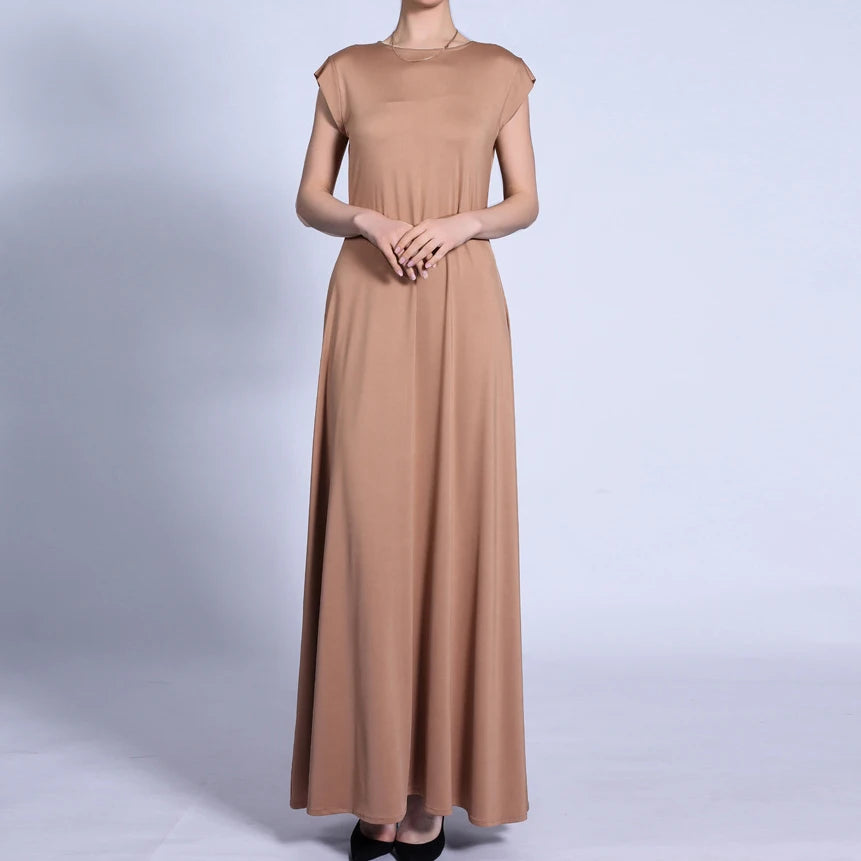 INS New Hot Dubai Solid Color Base Maxi Dress Basic Sleeveless Long Women Abaya Inner Dress