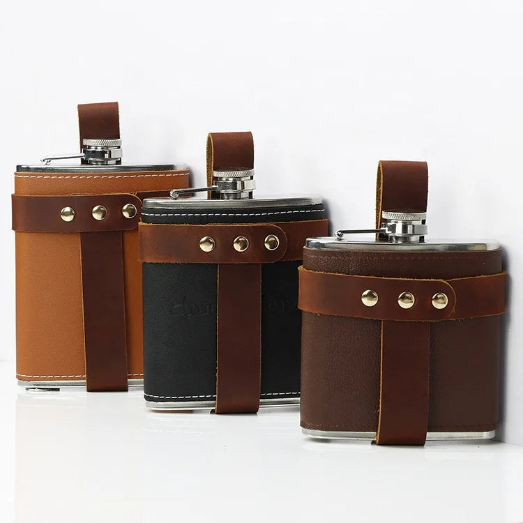 Travel Outdoor Easy Carry Hip Flask Holder Custom Leather Flask Holster With Belt Loop