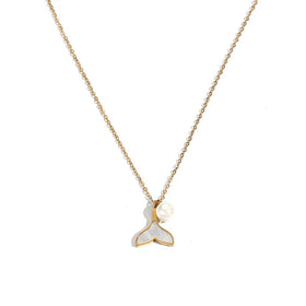 Yiwu DAICY Vintage Pearl Shell Necklace Stainless Steel Minimalist Mermaid Fish Tail Pendant Necklace for Ladies Gift