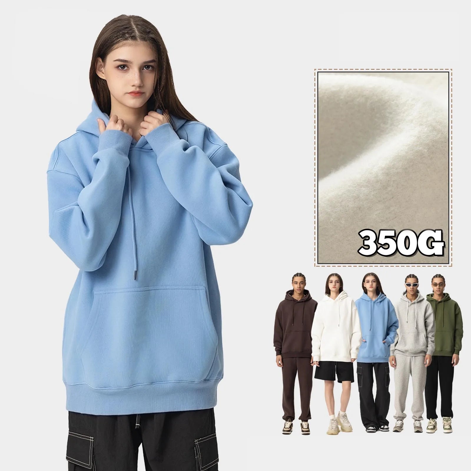 Factory Wholesale 350Gsm Heavyweight Fleece Boxy Blank Winter Hoodie