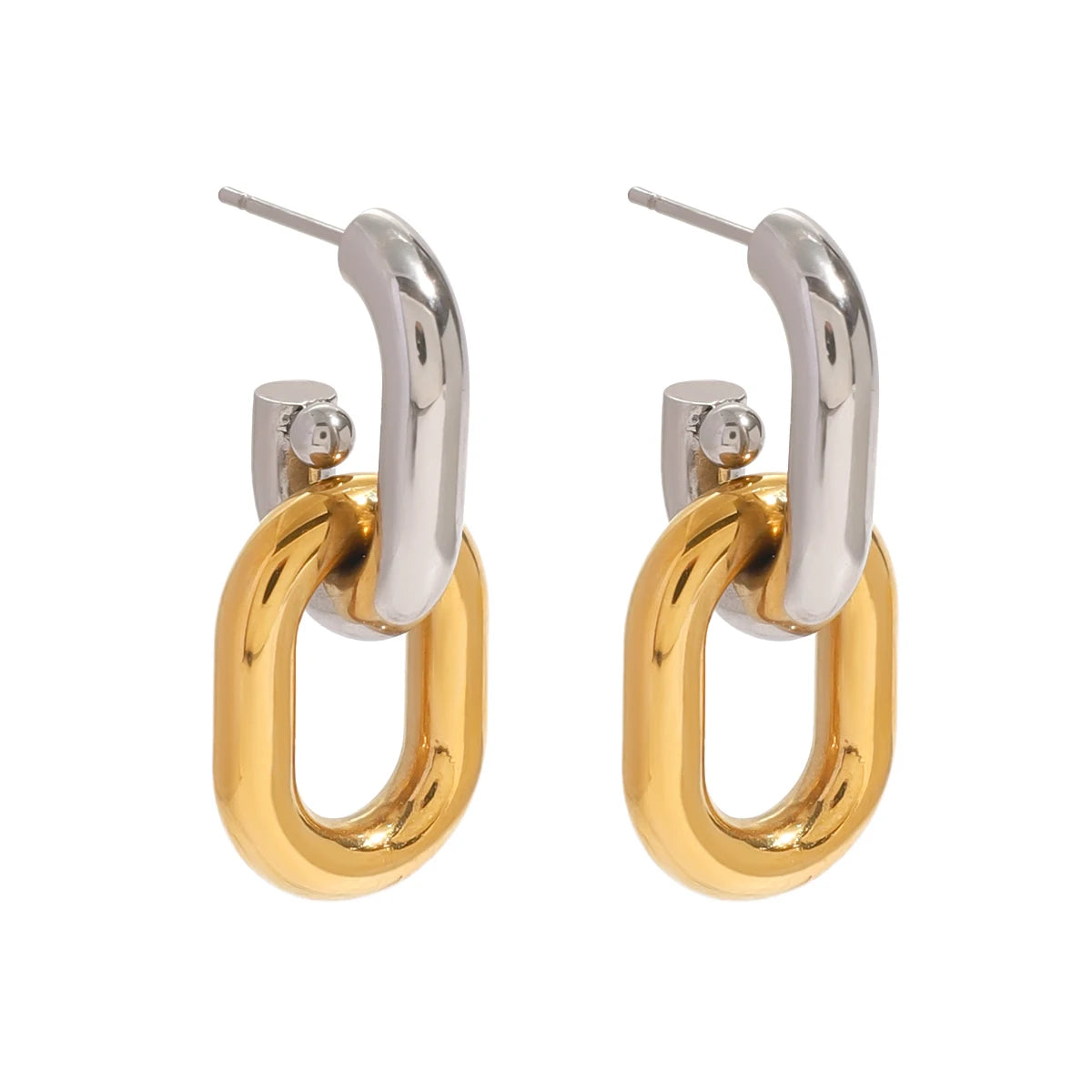 N&S 18K Gold Stainless Steel Vintage Stud Earrings Two-Tone Chain Link Irregular Hoop Retro Trendy Fashion Jewelry for Gift