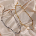 Layered Gold Plated Double Chain Necklace Stainless Steel Necklace Gold Plated Herringbone Chain Choker