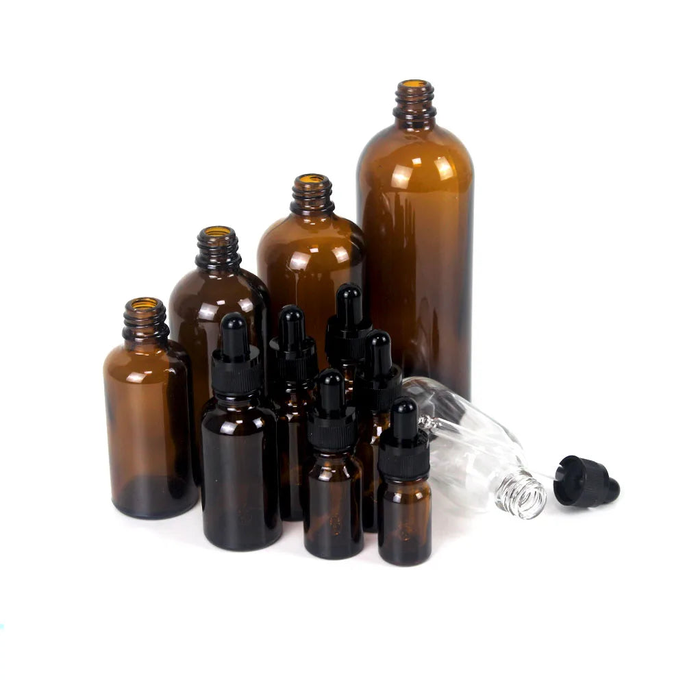 100/150/200ml Amber Glass Dropper Bottle Silicone/Rubber Dropper Head for Skincare Serum Essential Oils Face Cream Eye Drops
