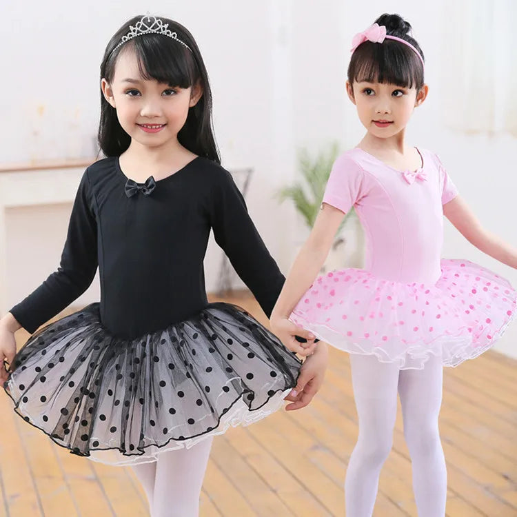 Lovely Dot Ballet Dance Leotard Short Sleeve Tutu Ballerina Dress for Girls