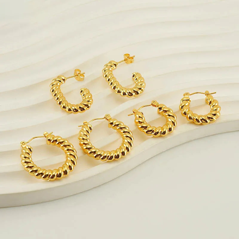 G4036 Wholesale Stainless Steel 18k Gold Plated Stud Earrings Spiral Pattern Geometric Twisted Hoop Earrings Fashion Jewelry