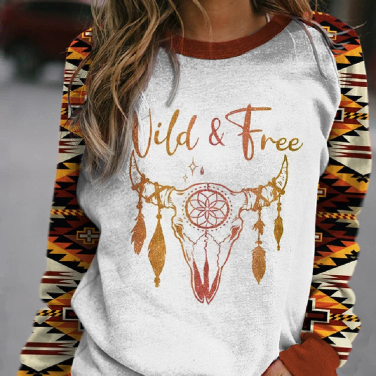 Fall Autumn Long Sleeve Western Aztec Printed Vintage T Shirts Basic Women Womens Clothing Plus Size Blouses Tops 2024