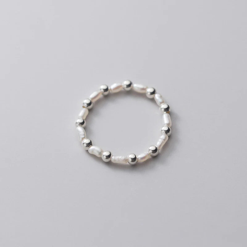 New Minimalist Geometric Multi Beaded Elastic Pearl Rings for Women Baroque Pearl Geometric Rings